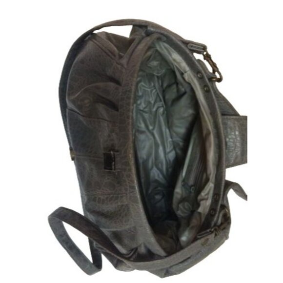 Rivage Vintage Handbag Gray Faux Leather Satchel Bag Shoulder Strap Crossbody - Picture 10 of 11